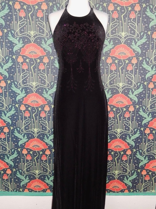 Dresses & Skirts - Vintage 90s Y2K Black Velvet Halter Dress